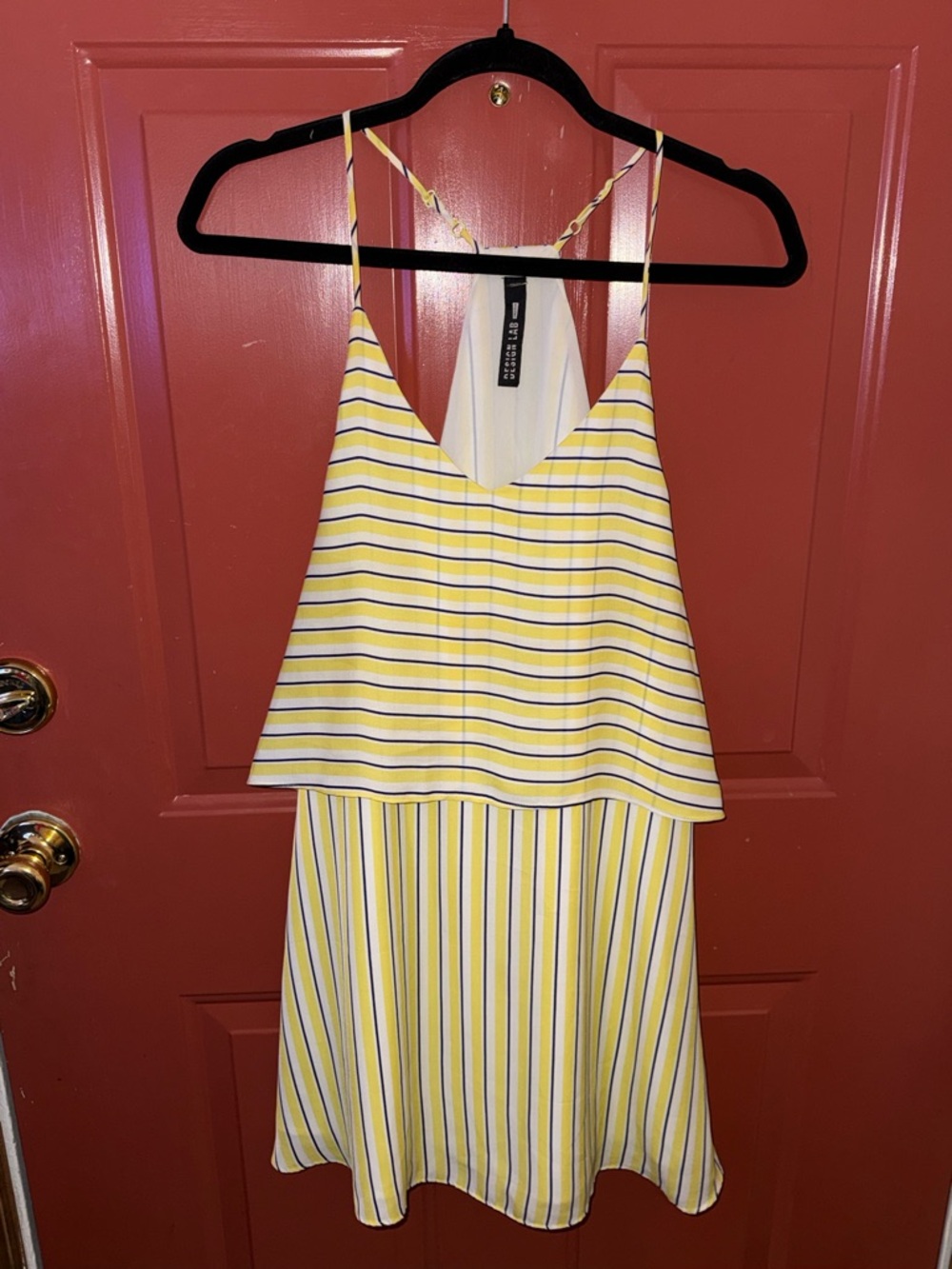 Yellow and White Striped Spaghetti Strap Dress design lab XS